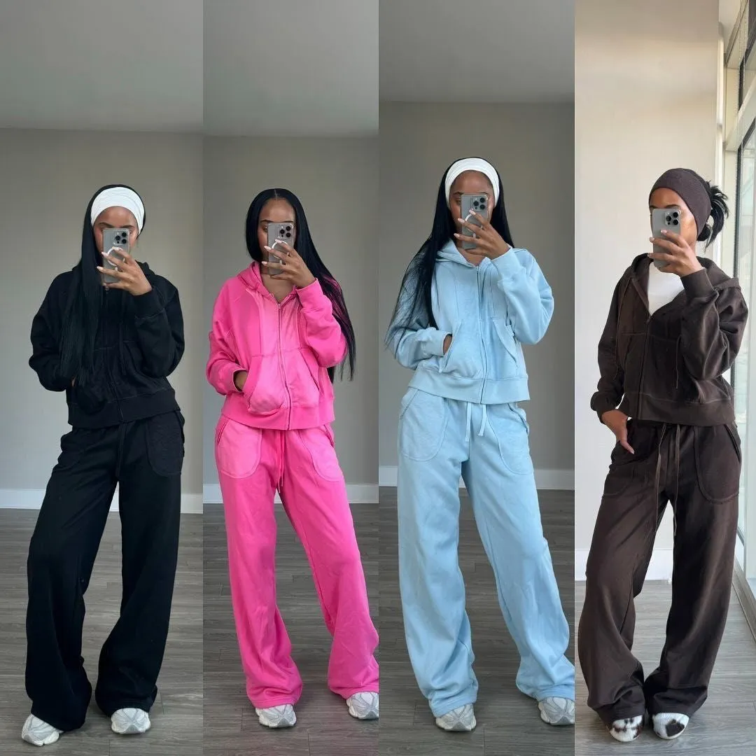 2025 New Women's Zipper Hoodie with Hooded Sweatshirt and Jogger Set, Two-Piece Sports Casual Outfit