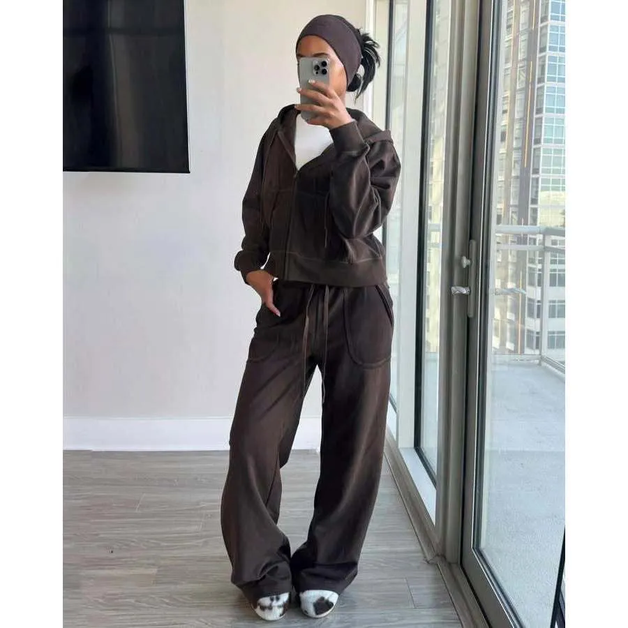 2025 New Women's Zipper Hoodie with Hooded Sweatshirt and Jogger Set, Two-Piece Sports Casual Outfit