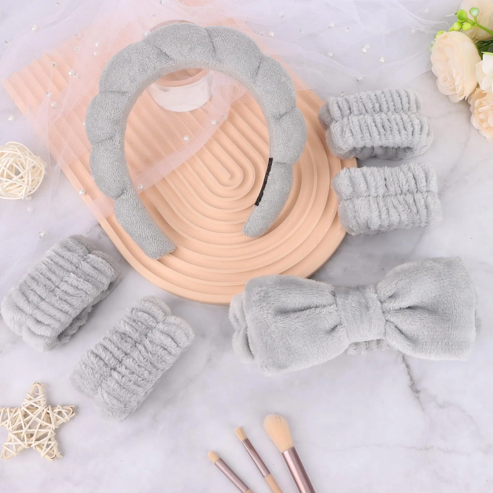 ACO-UINT 6Pcs Spa Headbands and Wrist Bands Set, Skincare Terry Cloth Makeup Headbands, Face Wash Sponge Headbands, Hair Bands for Face Washing