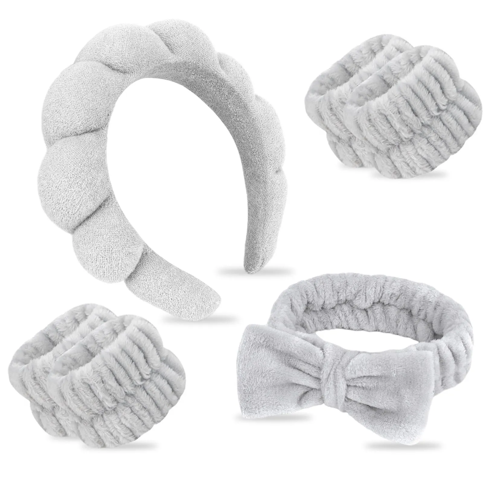 ACO-UINT 6Pcs Spa Headbands and Wrist Bands Set, Skincare Terry Cloth Makeup Headbands, Face Wash Sponge Headbands, Hair Bands for Face Washing
