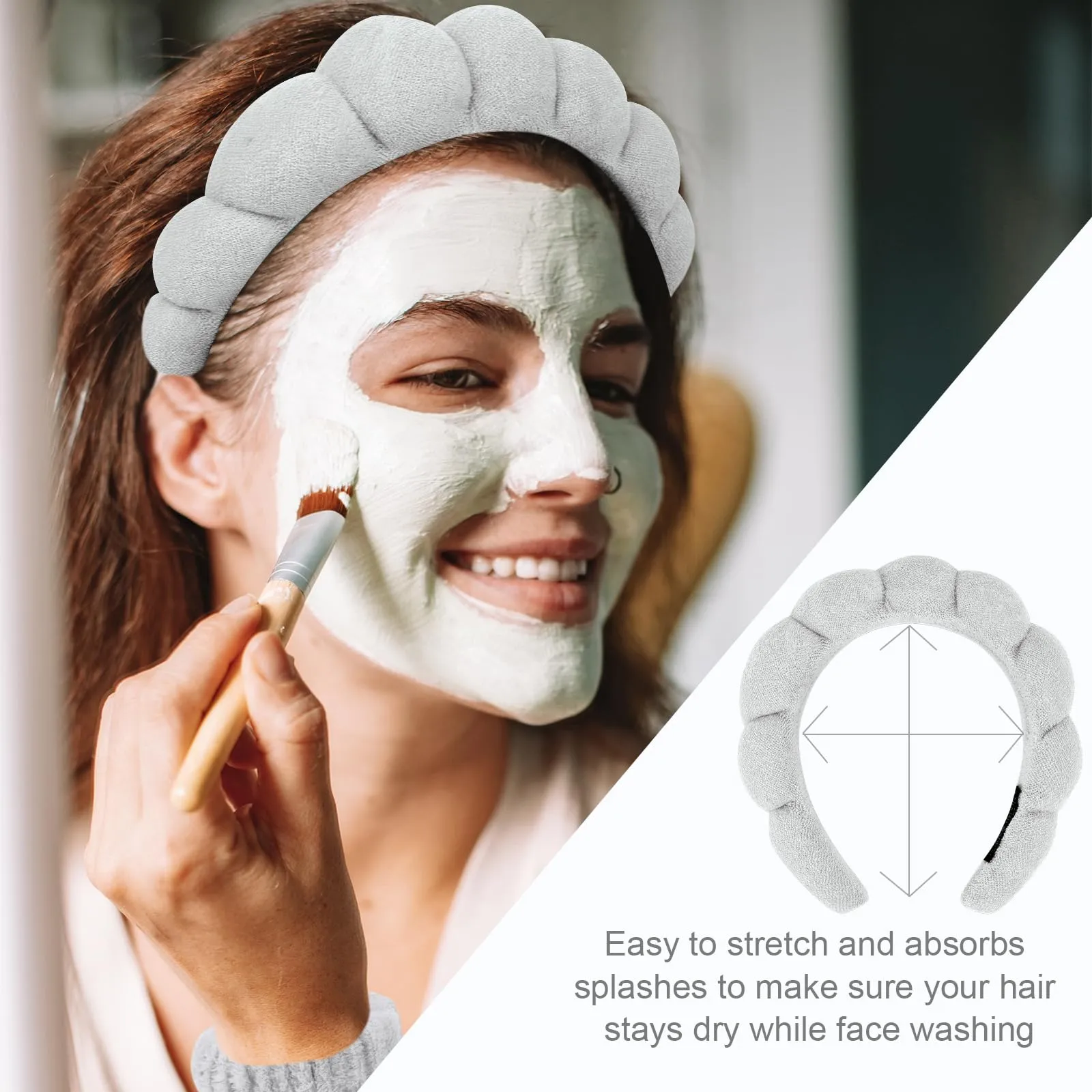 ACO-UINT 6Pcs Spa Headbands and Wrist Bands Set, Skincare Terry Cloth Makeup Headbands, Face Wash Sponge Headbands, Hair Bands for Face Washing