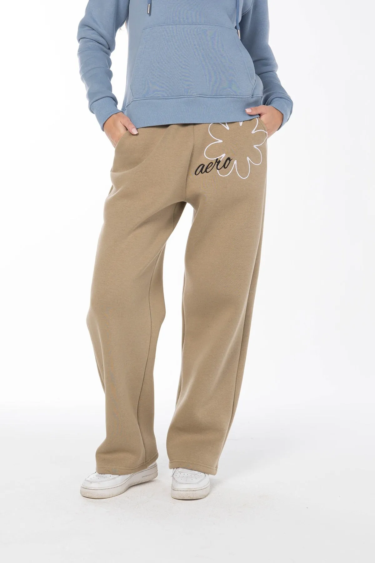 AERO FLORAL EMBROIDERED JOGGER SWEATPANTS-VINTAGE KHAKI
