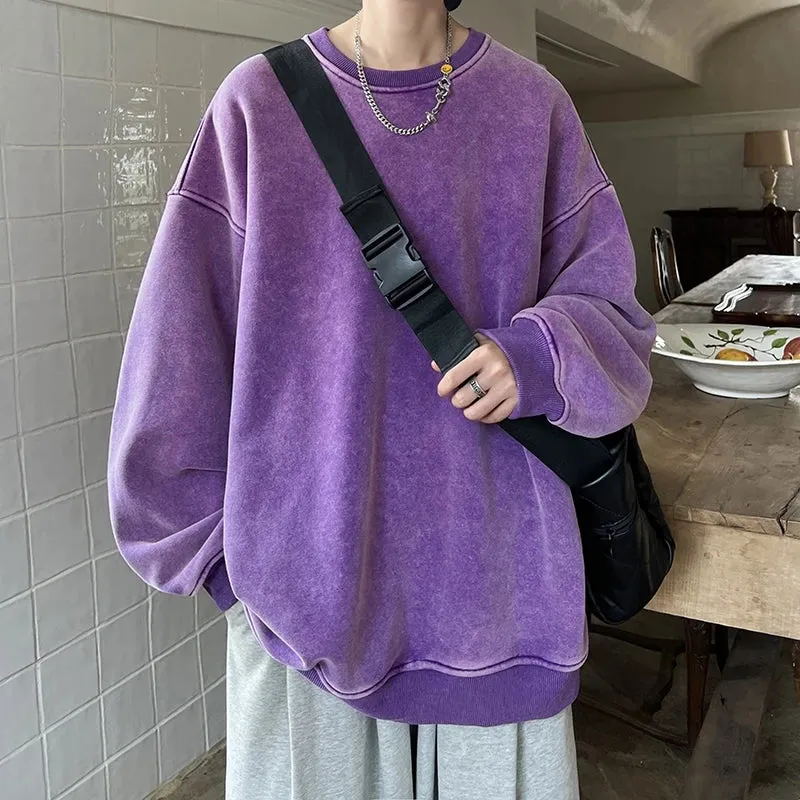 Aidase Men Sweatshirts Baggy Students American Style 4 Color Versatile Leisure Long Sleeve Round Neck Chic Cozy Advanced Handsome Soft
