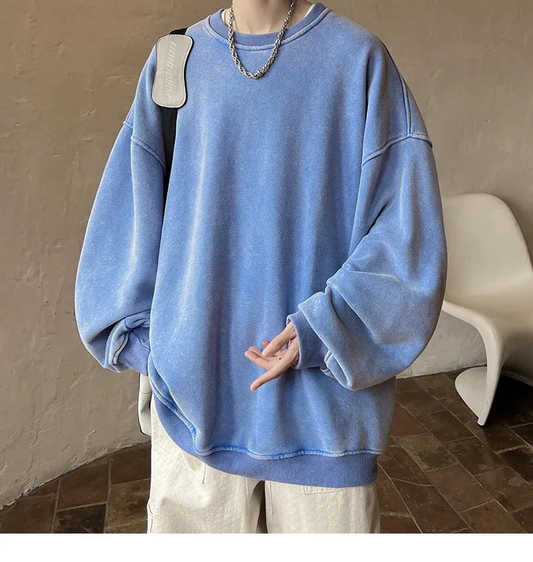 Aidase Men Sweatshirts Baggy Students American Style 4 Color Versatile Leisure Long Sleeve Round Neck Chic Cozy Advanced Handsome Soft