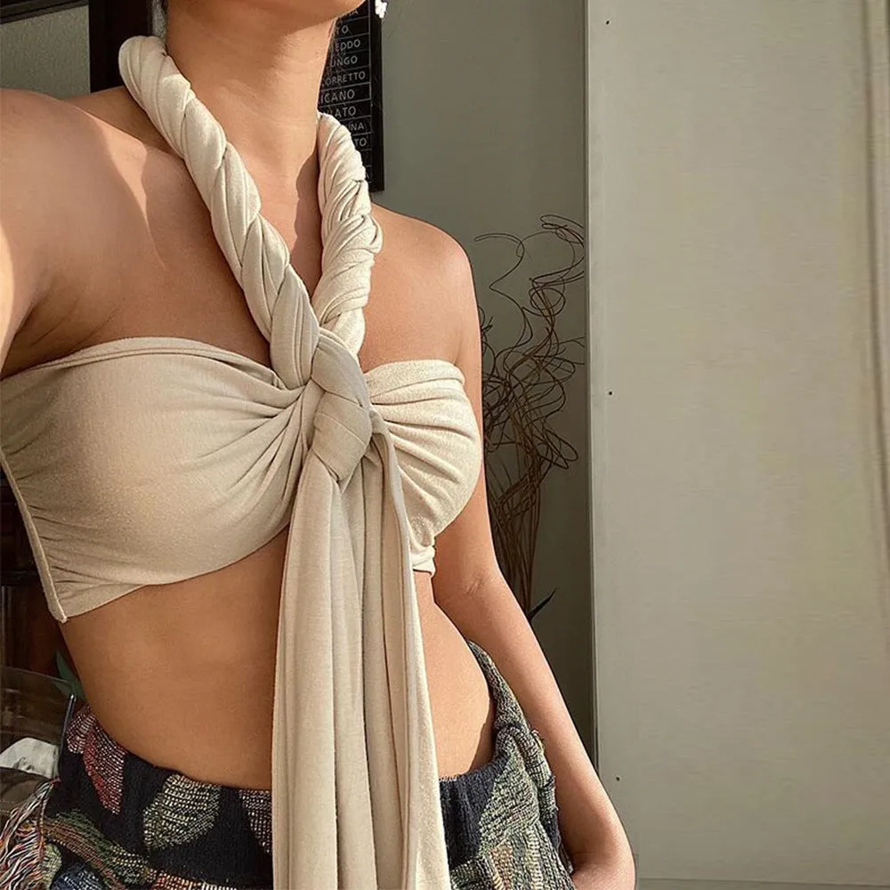 Apricot Sexy Open Back Halter Top