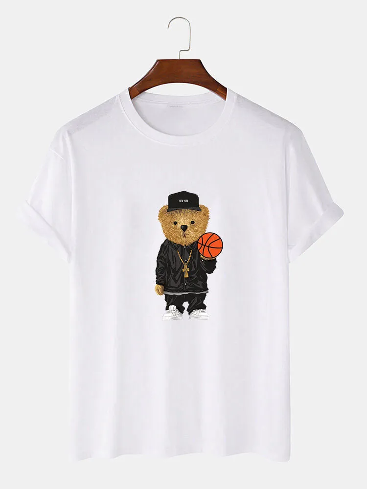 Basketball Bear Print T-Shirt & Jogger Pants