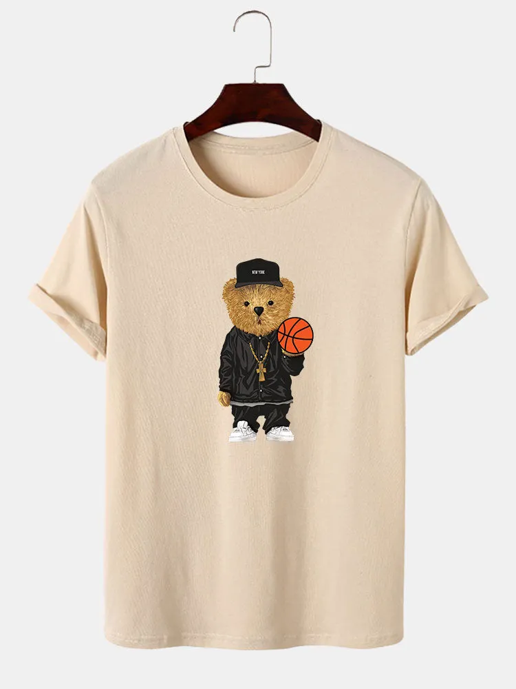 Basketball Bear Print T-Shirt & Jogger Pants