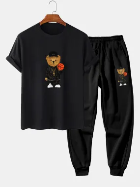 Basketball Bear Print T-Shirt & Jogger Pants