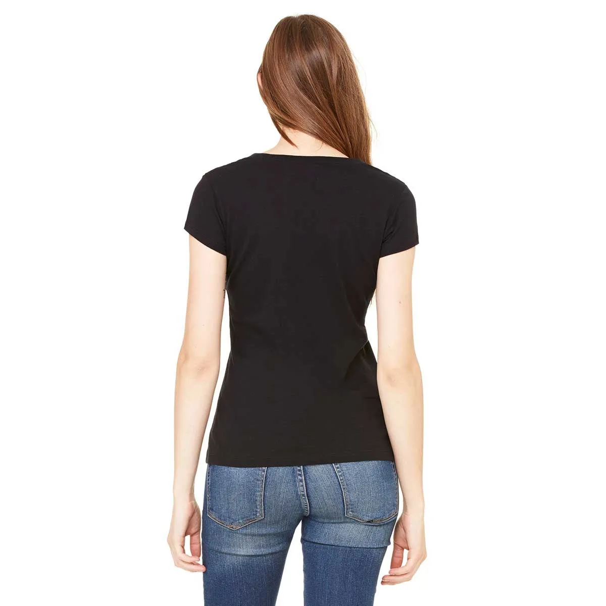 Bella   Canvas Women's Black Sheer Mini Rib Short-Sleeve T-Shirt