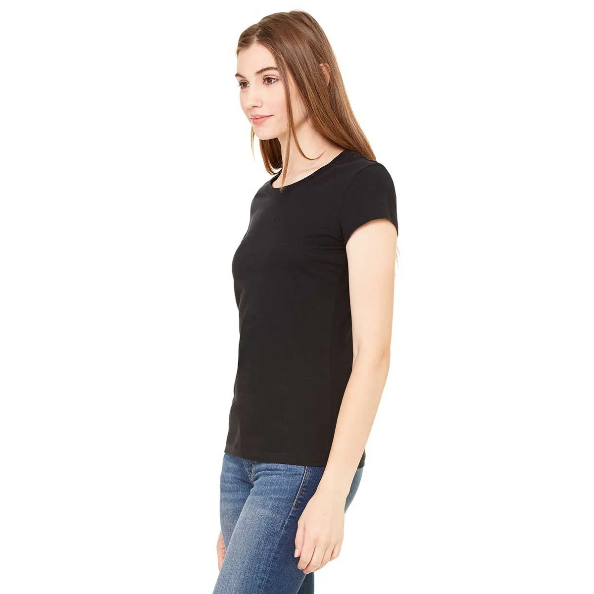 Bella   Canvas Women's Black Sheer Mini Rib Short-Sleeve T-Shirt