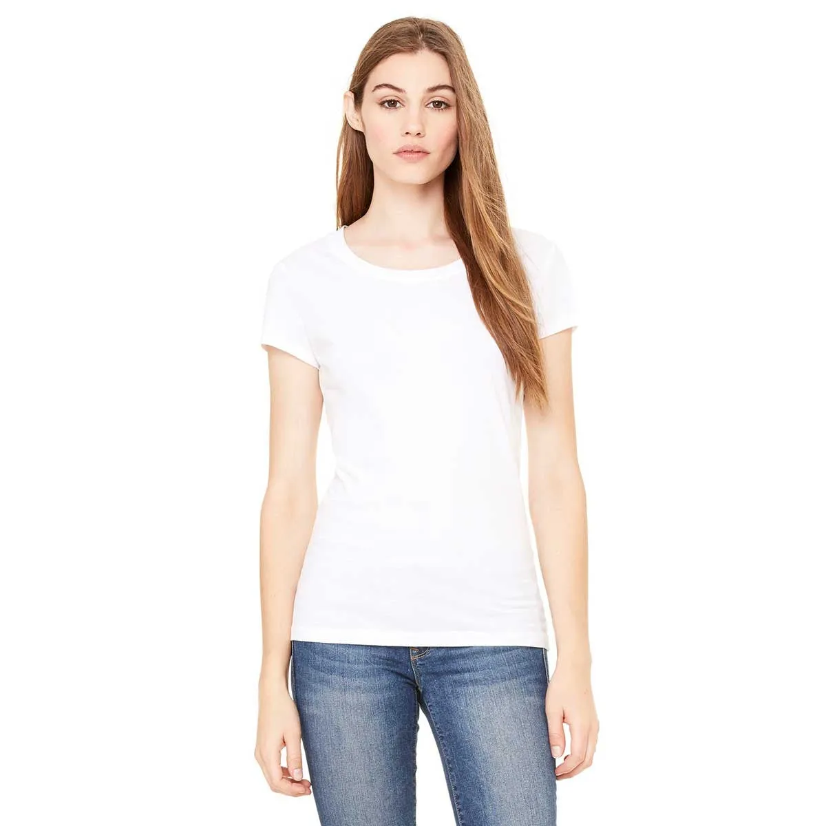 Bella   Canvas Women's White Sheer Mini Rib Short-Sleeve T-Shirt