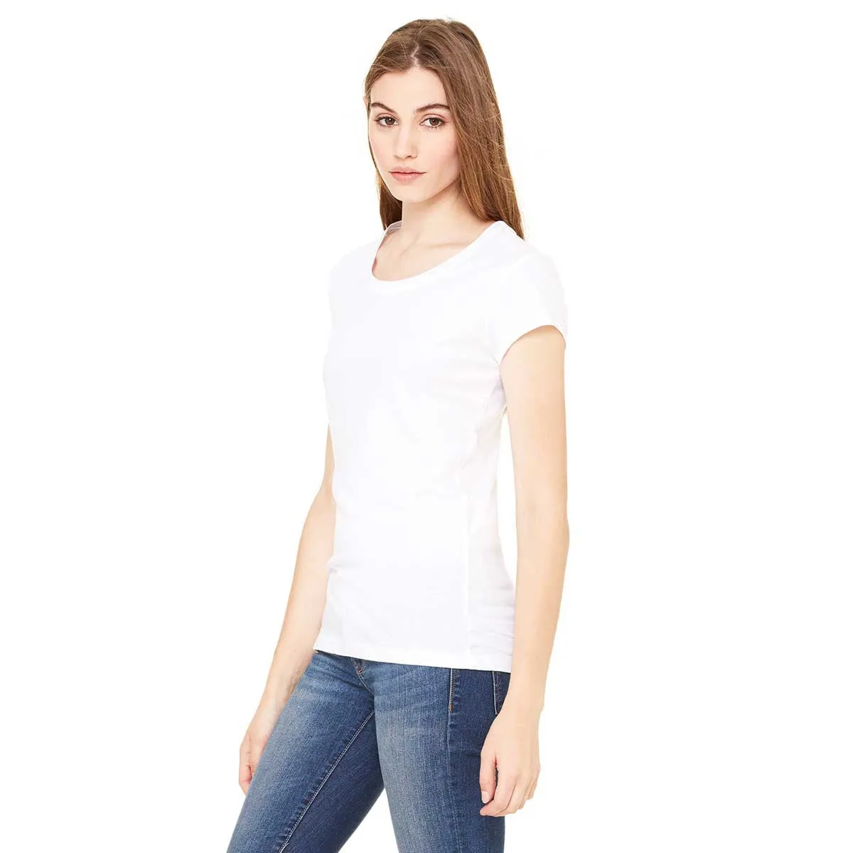 Bella   Canvas Women's White Sheer Mini Rib Short-Sleeve T-Shirt