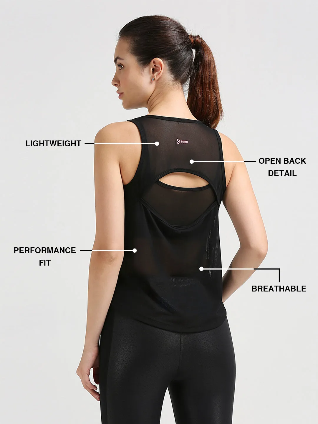 Black Mesh Open Back Tank