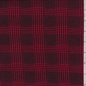 Bright Red/Black Glen Plaid Double Brushed Jersey Knit Fabric