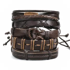 Brown Leather Wristbands Set Mens Braided Bracelets