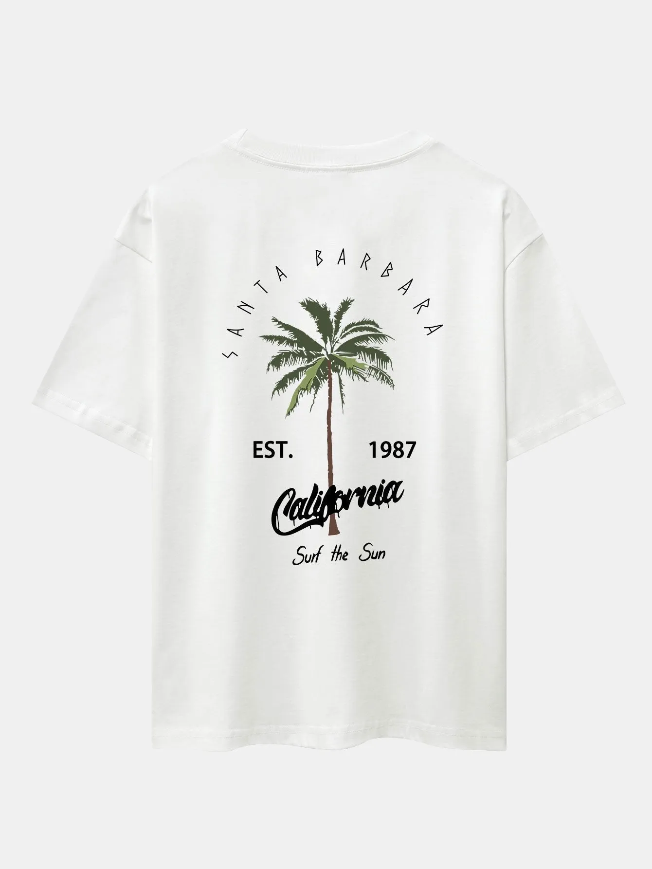 California Palm Tree Print Drop Shoulder Oversize T-Shirt & Swim Shorts