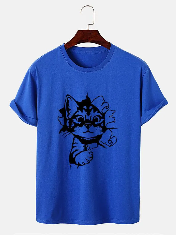 Cat Breaks The Wall Print T-shirt
