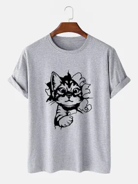 Cat Breaks The Wall Print T-shirt
