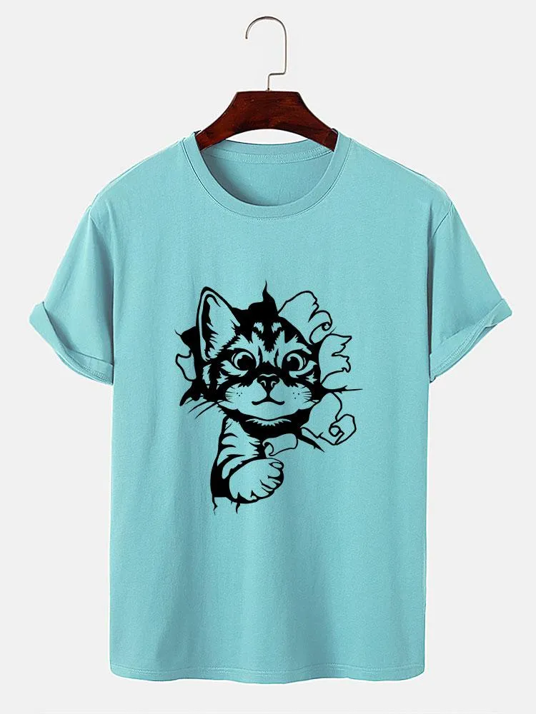 Cat Breaks The Wall Print T-shirt
