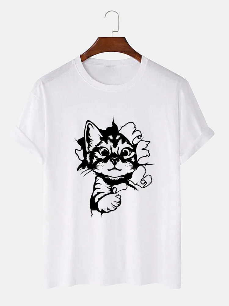 Cat Breaks The Wall Print T-shirt