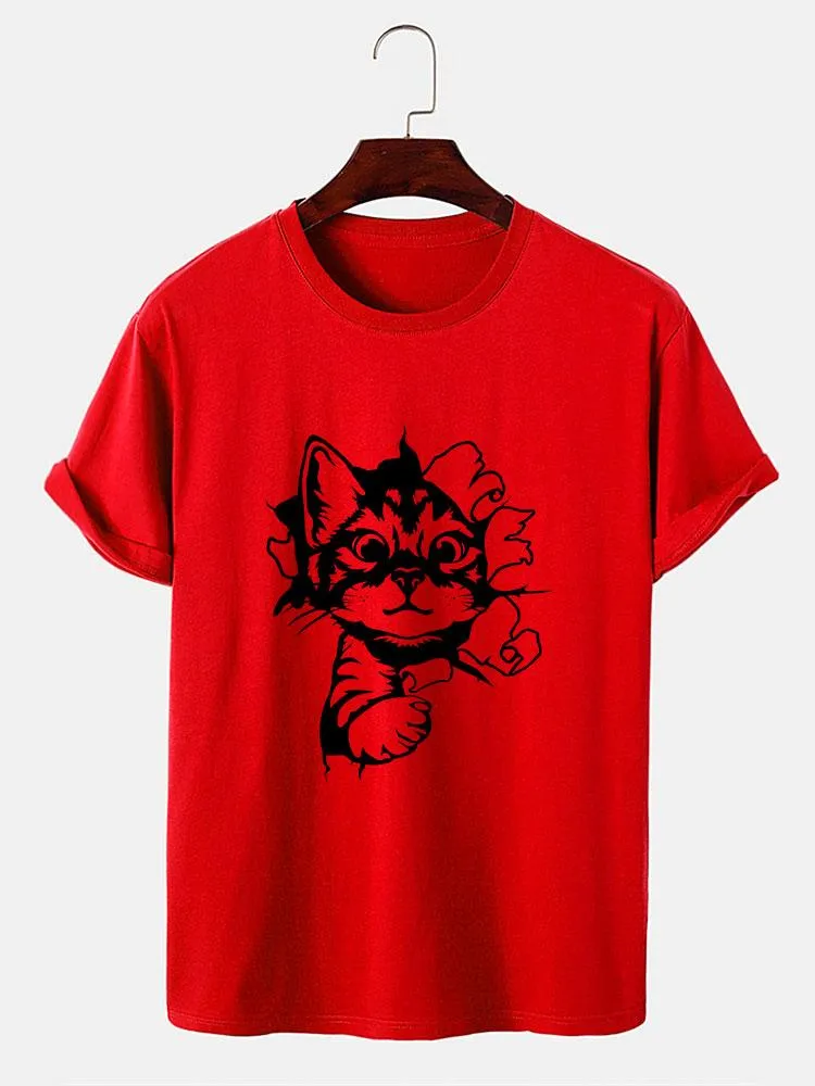 Cat Breaks The Wall Print T-shirt