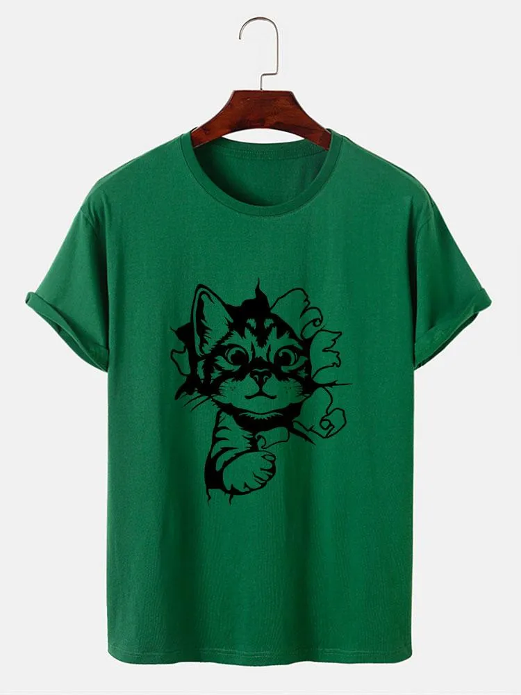 Cat Breaks The Wall Print T-shirt