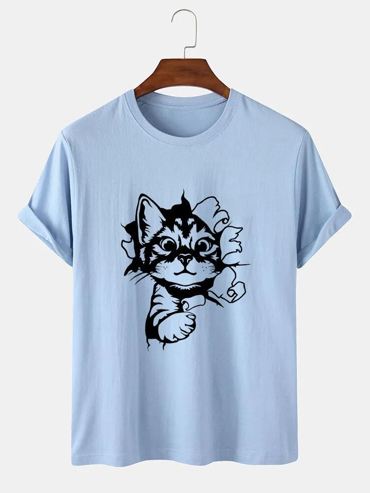 Cat Breaks The Wall Print T-shirt