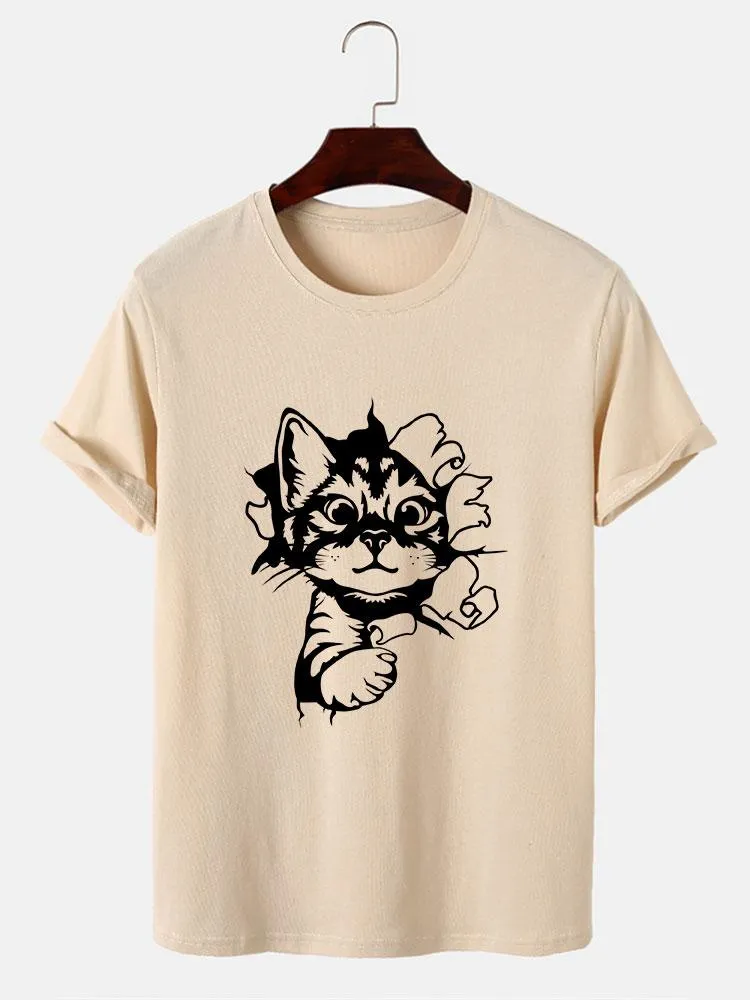 Cat Breaks The Wall Print T-shirt