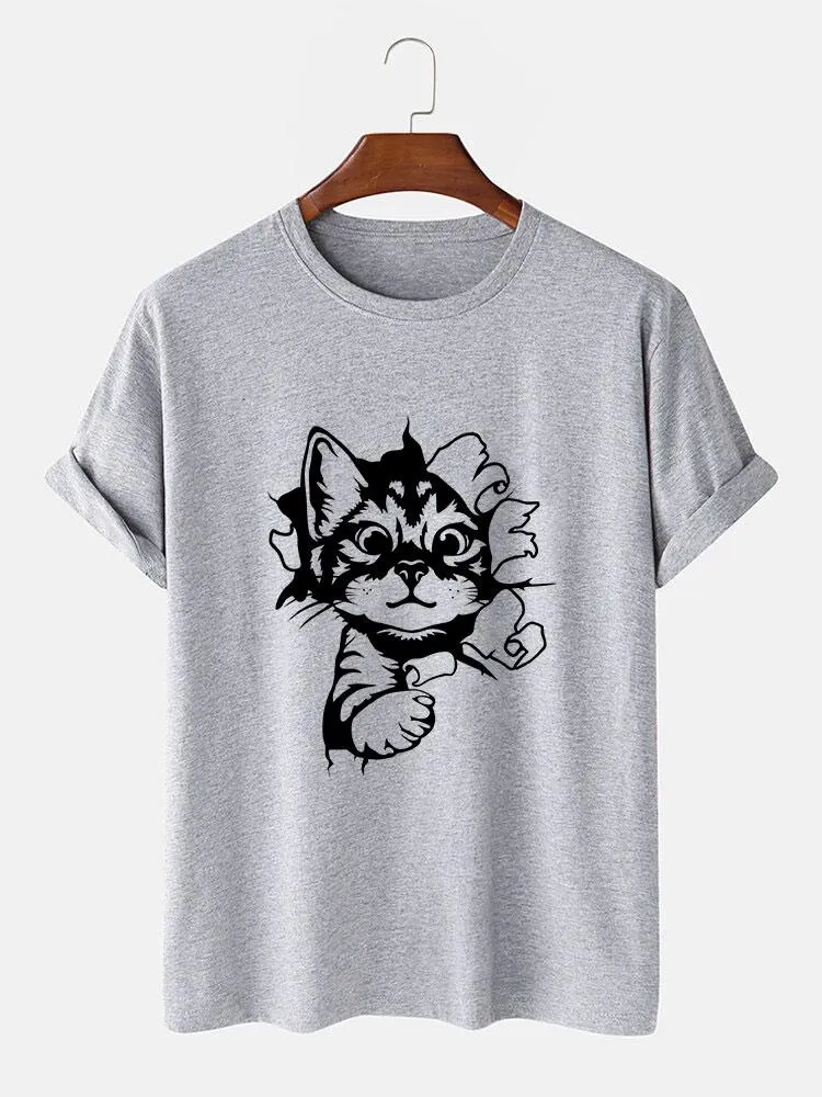 Cat Breaks The Wall Print T-shirt