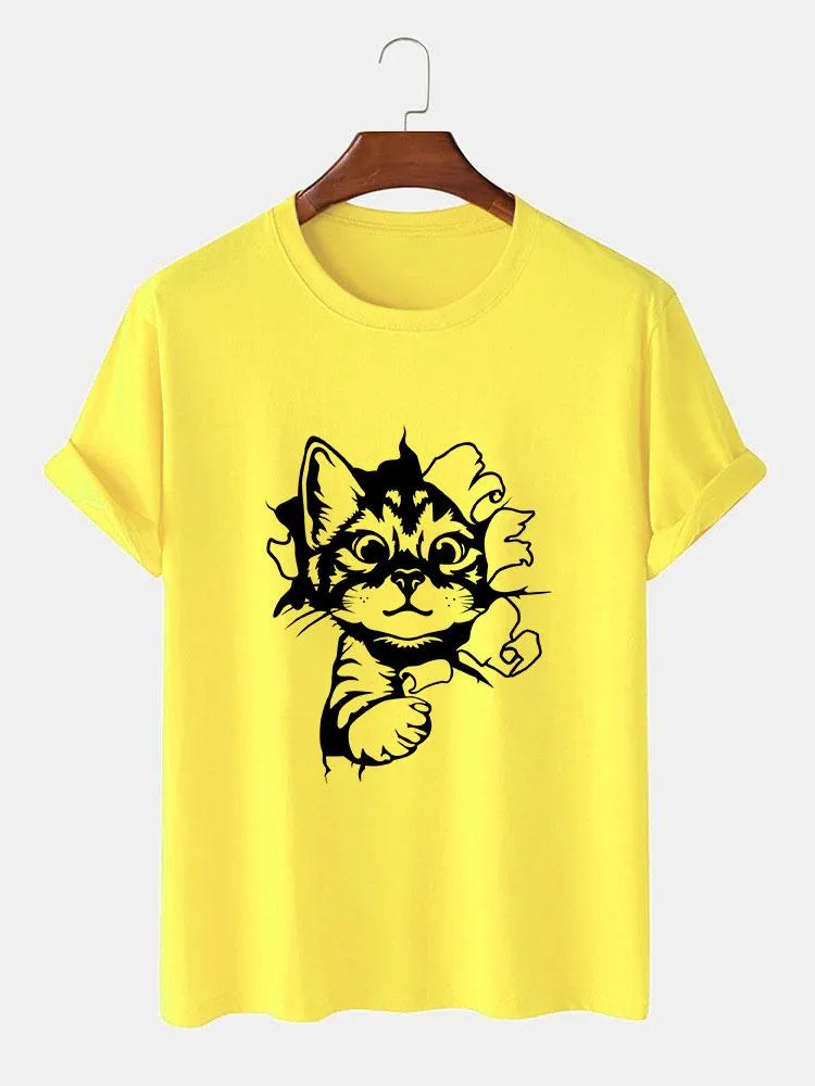 Cat Breaks The Wall Print T-shirt