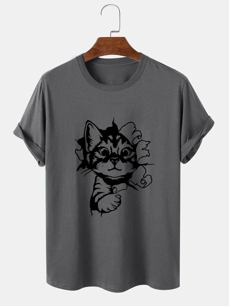 Cat Breaks The Wall Print T-shirt