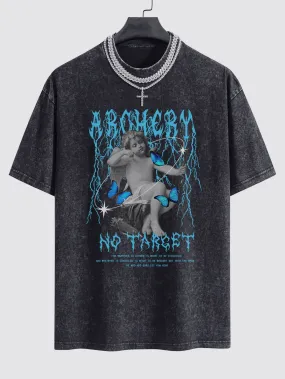 Character Slogan Print Washed Drop Shoulder Oversize T-Shirt