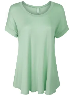 [Clearance] KOGMO Womens Boat Neck Short Sleeve Flowy Top T-shirts