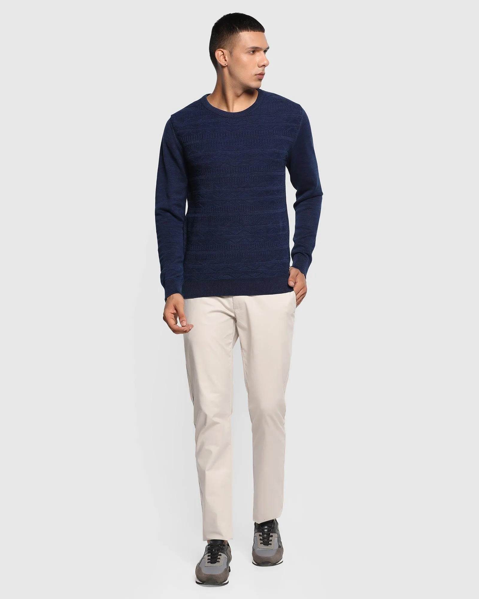 Crew Neck Indigo Textured Sweater - Erin