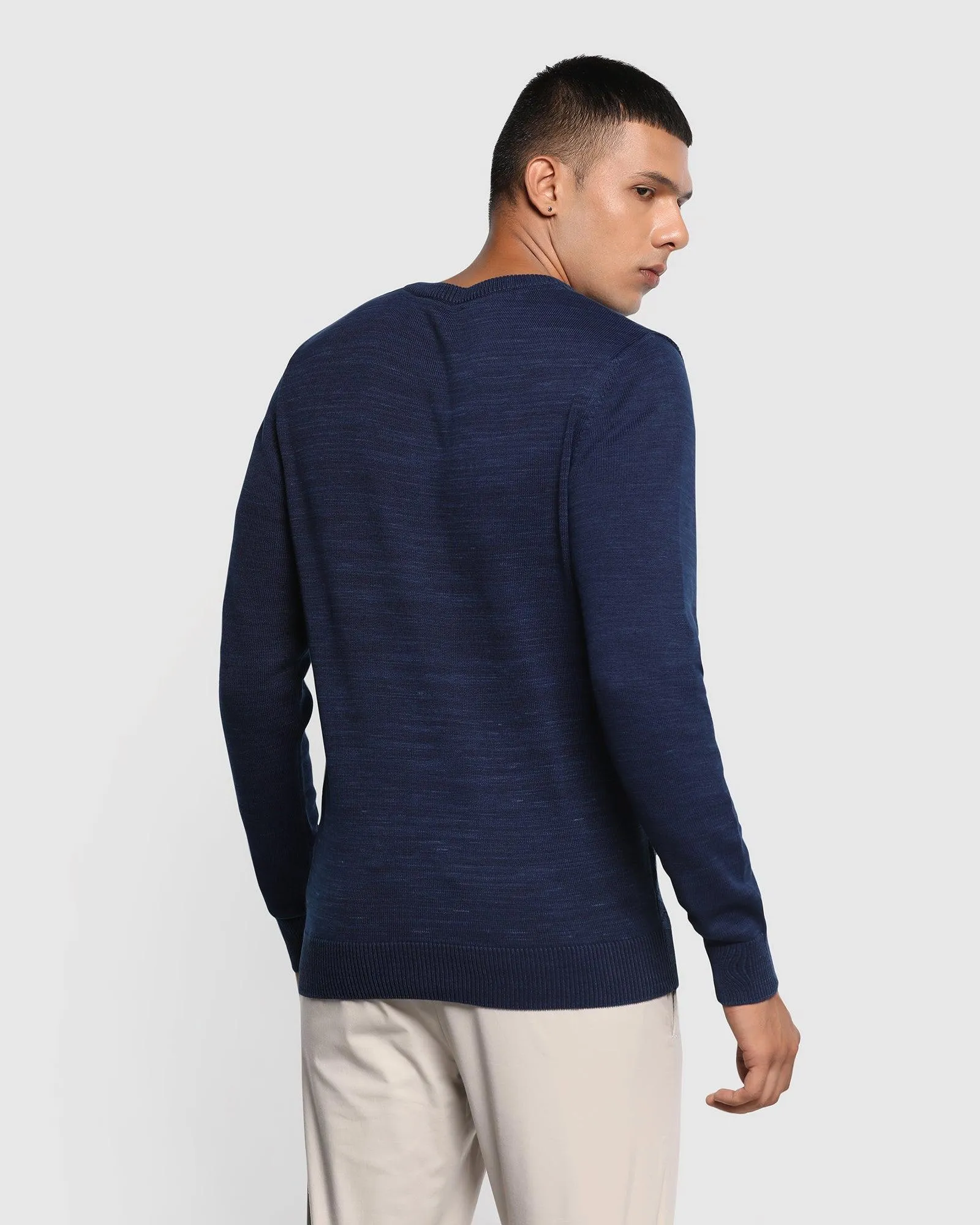 Crew Neck Indigo Textured Sweater - Erin