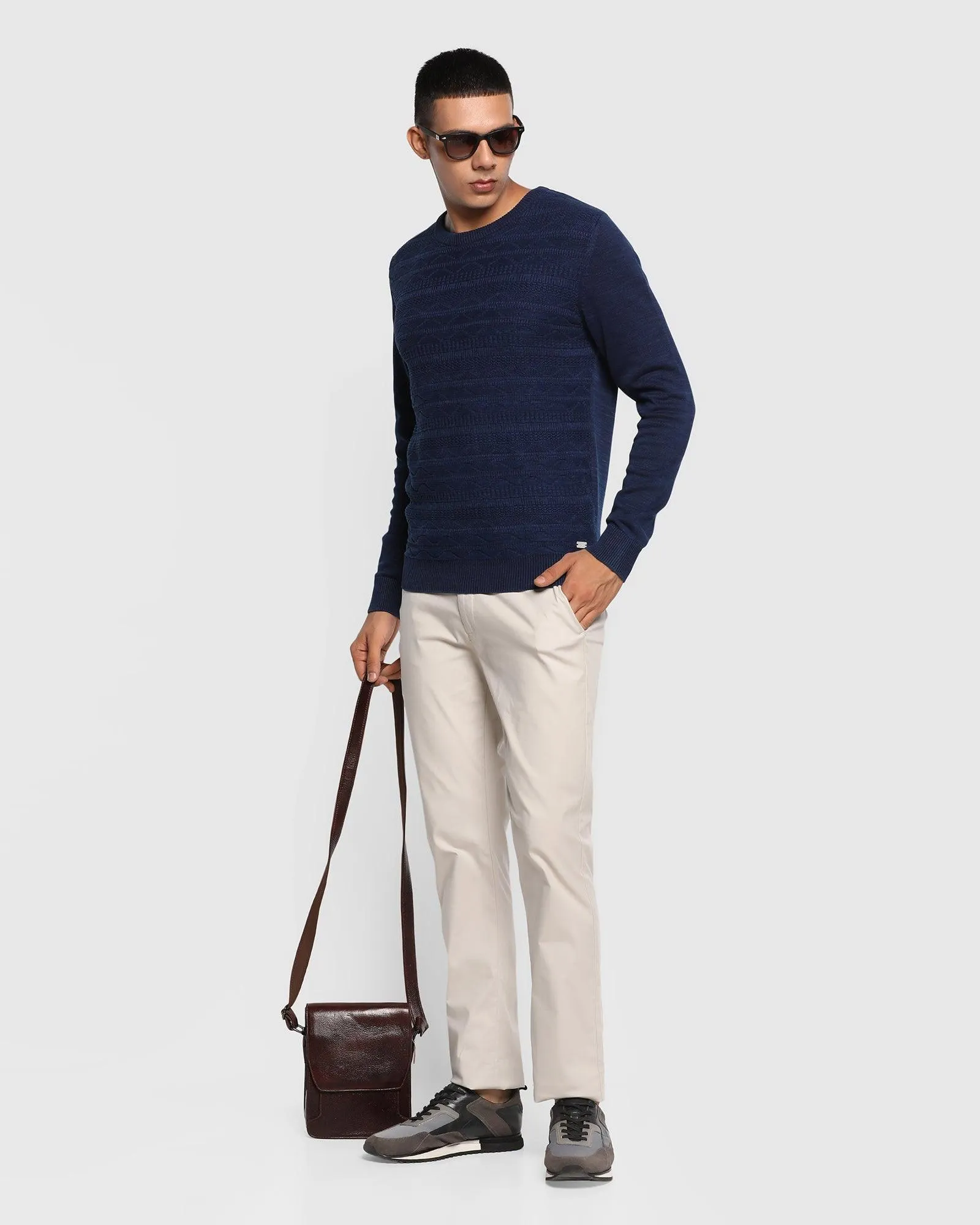 Crew Neck Indigo Textured Sweater - Erin