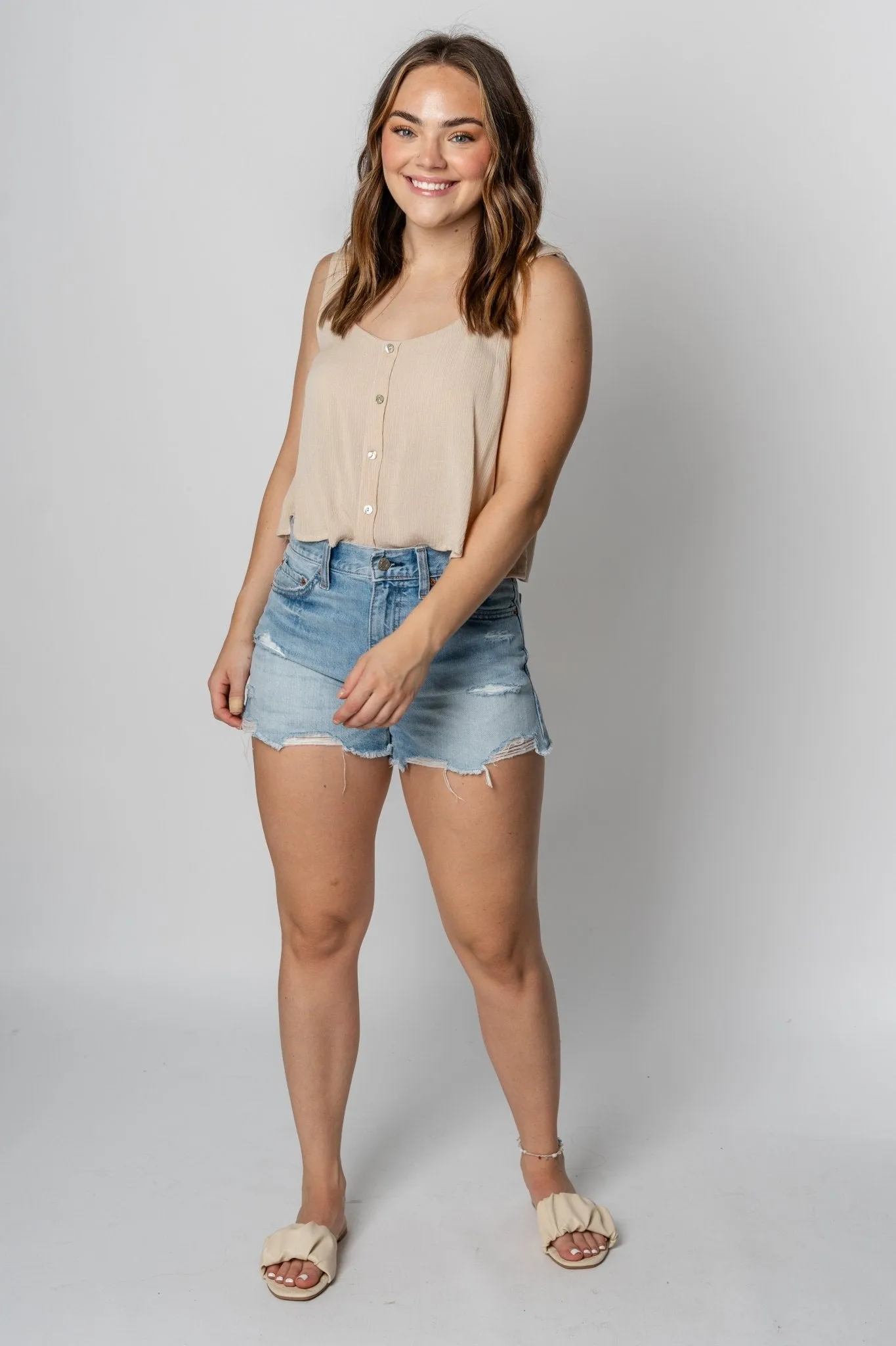 Cropped button tank top cream