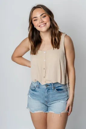 Cropped button tank top cream