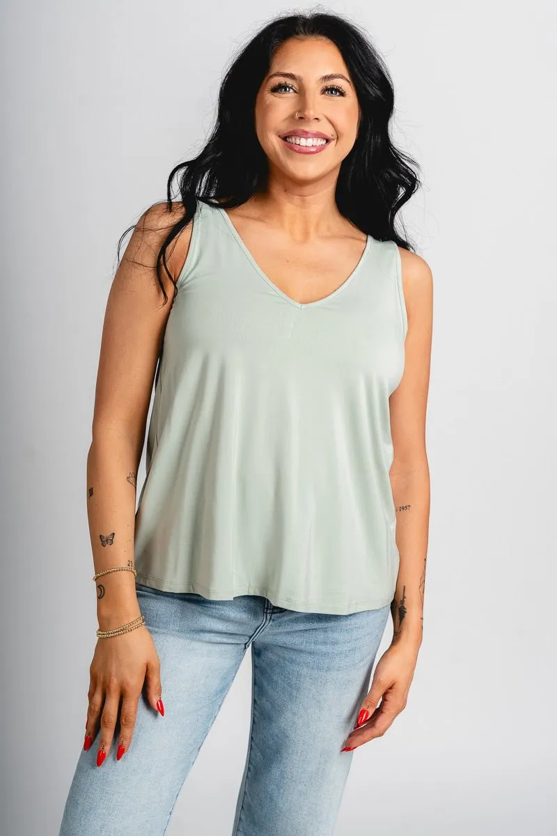 Double v flowy tank top spring sage