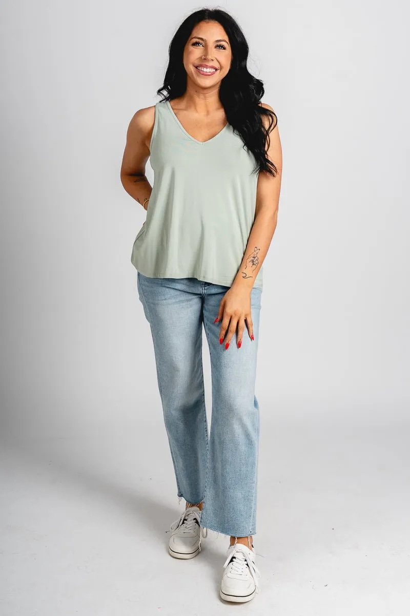 Double v flowy tank top spring sage