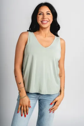 Double v flowy tank top spring sage