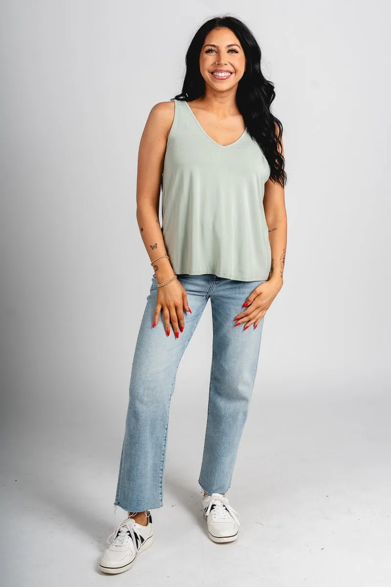 Double v flowy tank top spring sage