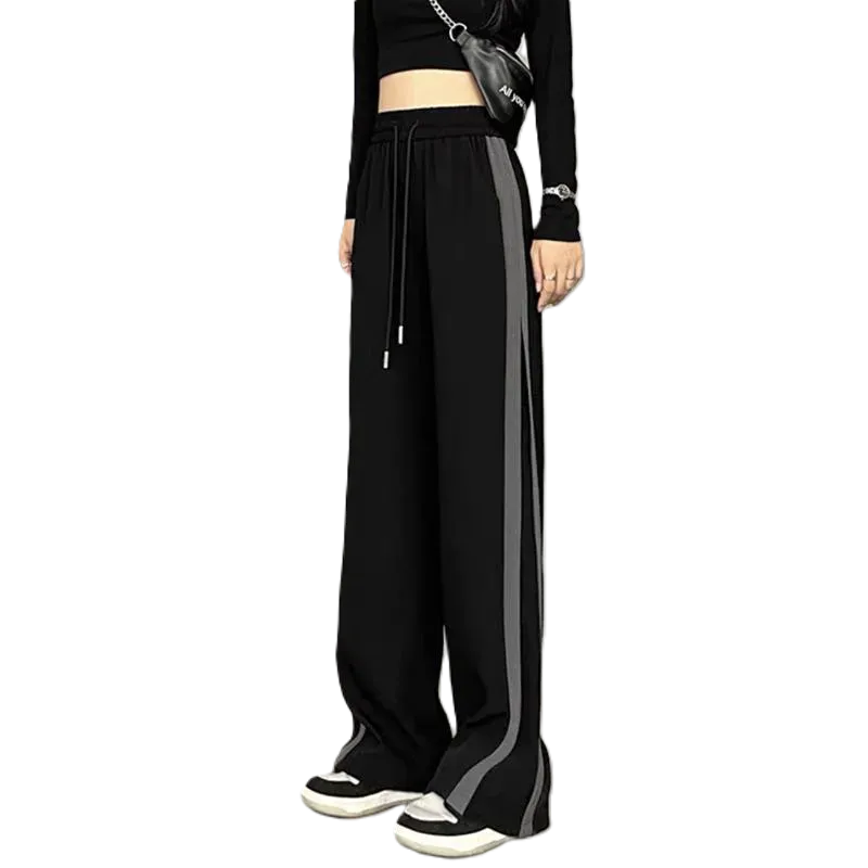 Fashion Side Stripe Patchwork Streetwear Sweatpants Spring Autumn Women's Casual Straight Wide Leg Trousers Loose Harajuku Pants