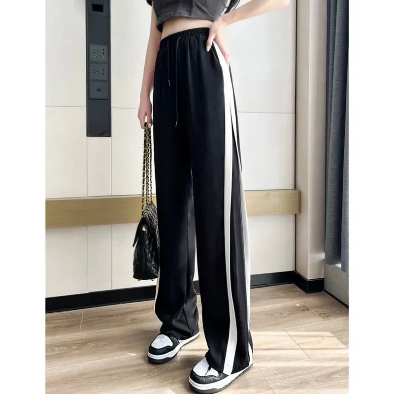 Fashion Side Stripe Patchwork Streetwear Sweatpants Spring Autumn Women's Casual Straight Wide Leg Trousers Loose Harajuku Pants
