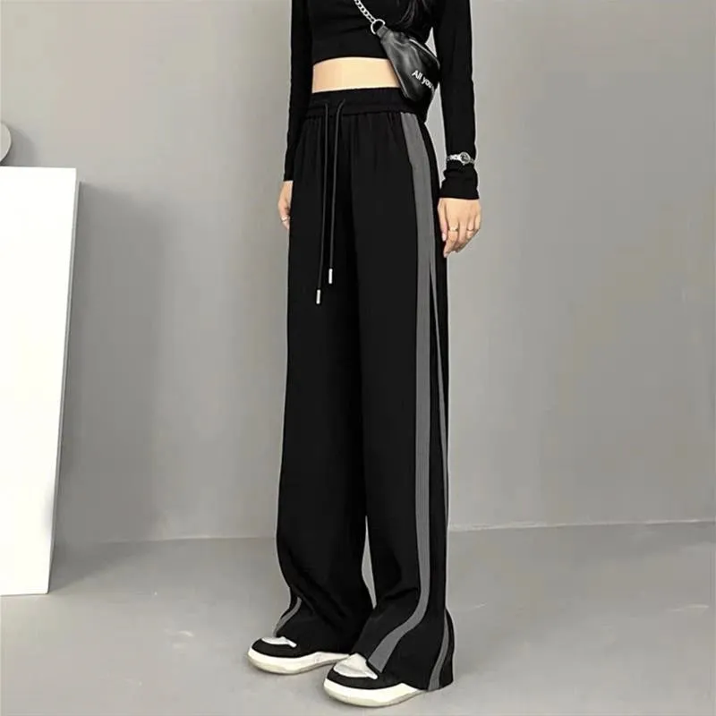 Fashion Side Stripe Patchwork Streetwear Sweatpants Spring Autumn Women's Casual Straight Wide Leg Trousers Loose Harajuku Pants