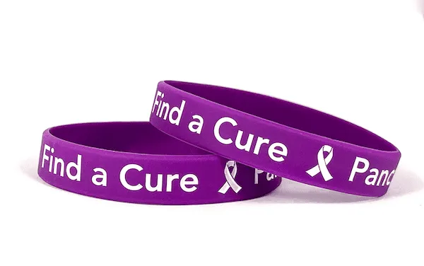 Find a Cure - Pancreatic Cancer  purple wristband white letters - Adult 8"
