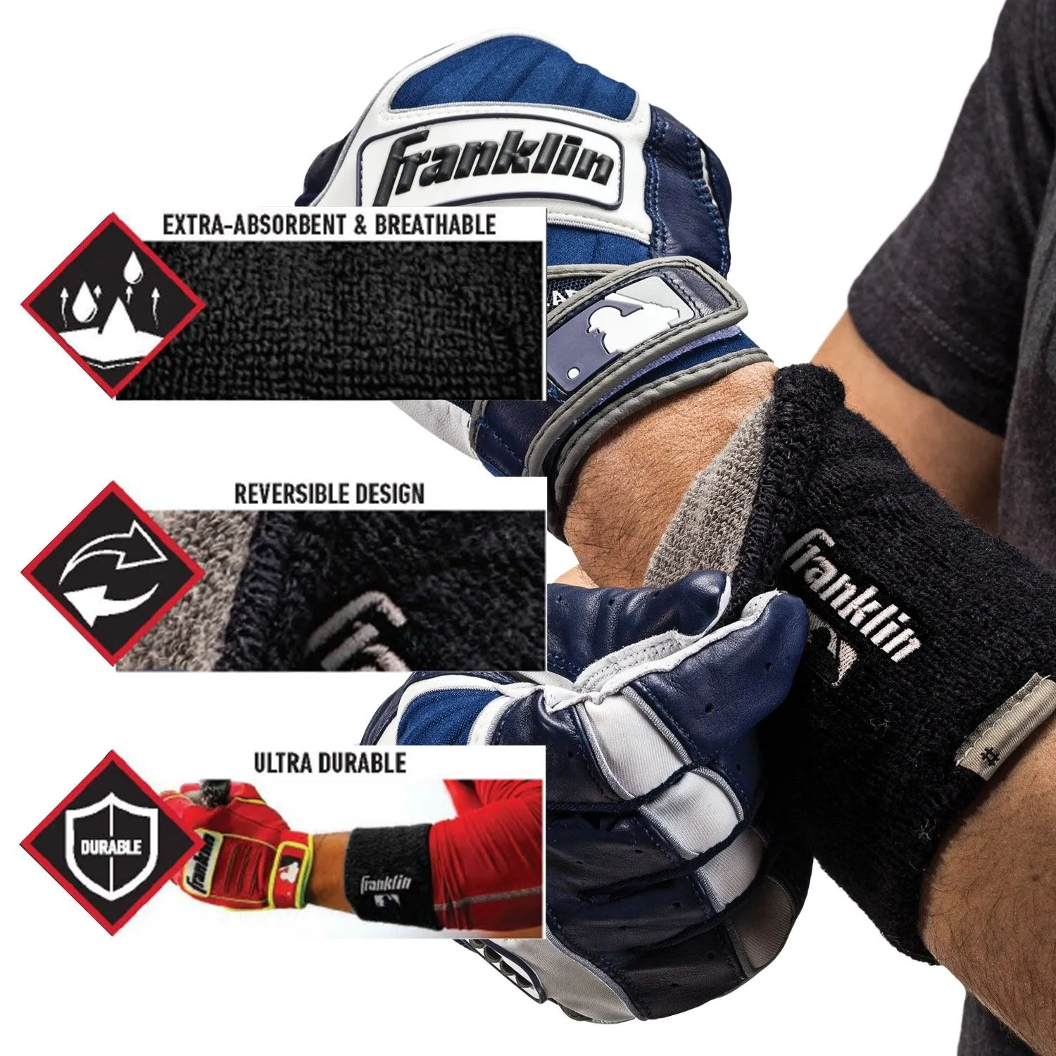 Franklin MLB® 6" X-Vent Reversible Wristbands || Pair