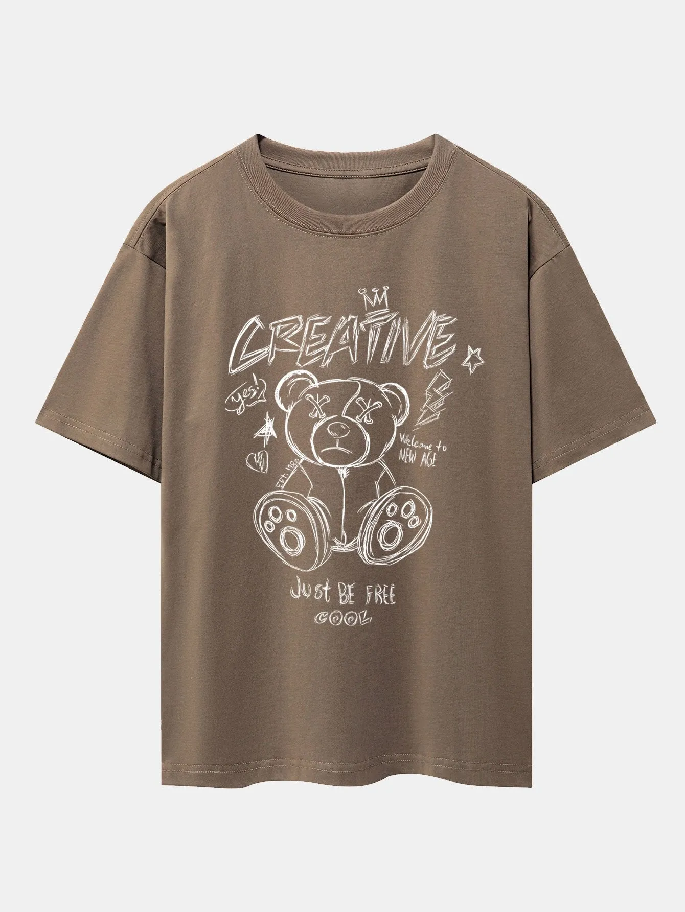 Graffiti Bear Print Drop Shoulder Oversize T-Shirt