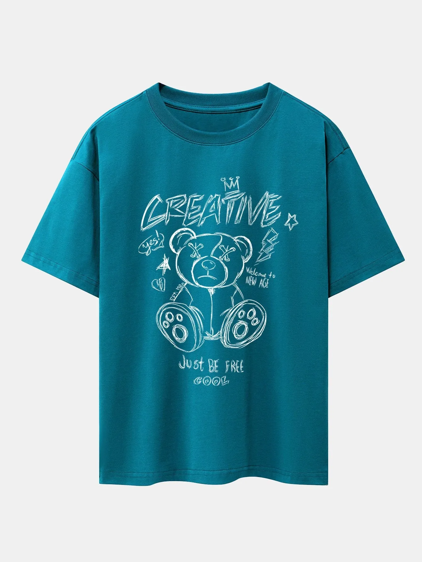Graffiti Bear Print Drop Shoulder Oversize T-Shirt