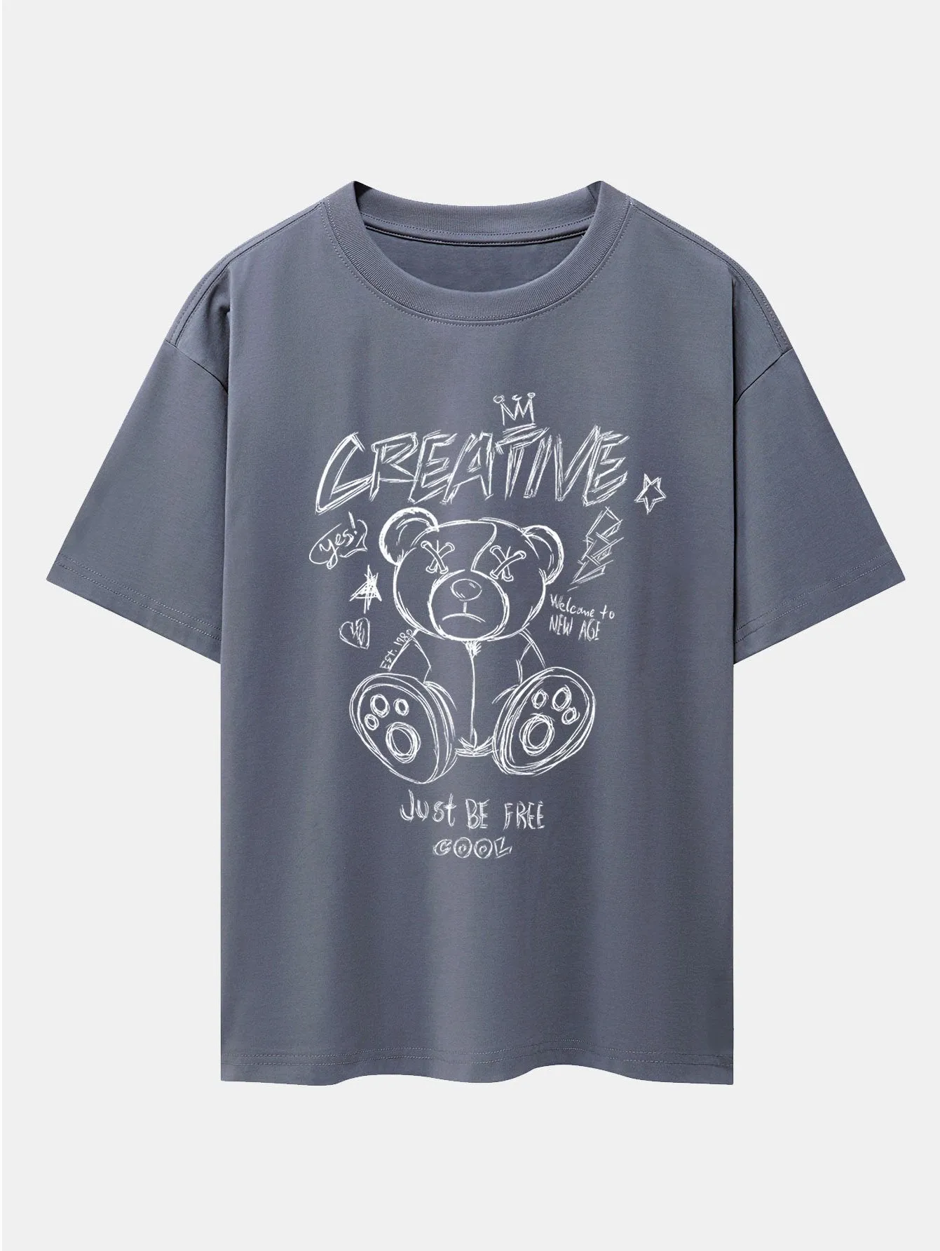 Graffiti Bear Print Drop Shoulder Oversize T-Shirt